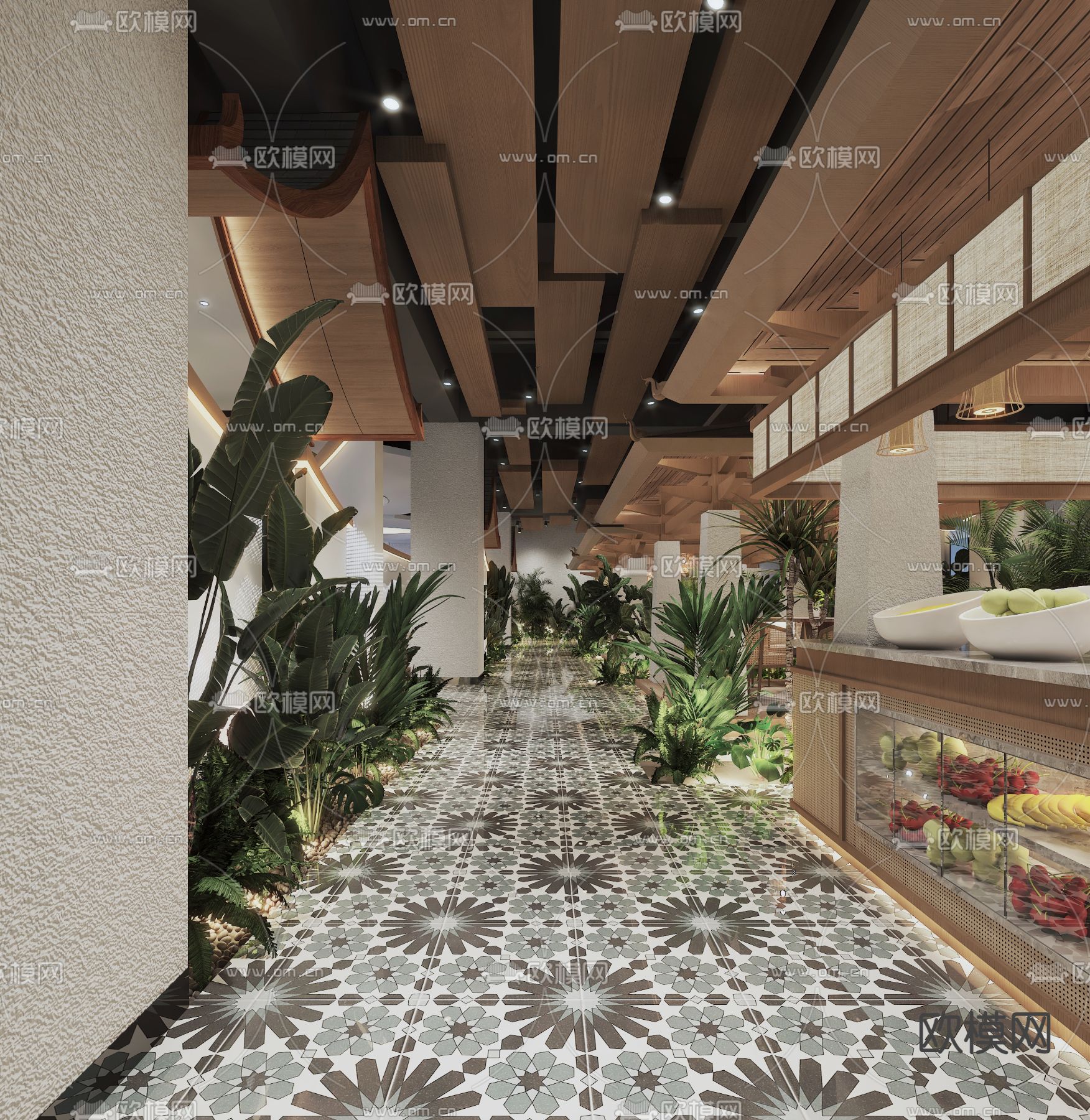 东南亚西餐厅 花园餐厅3d模型下载（渲染图5）