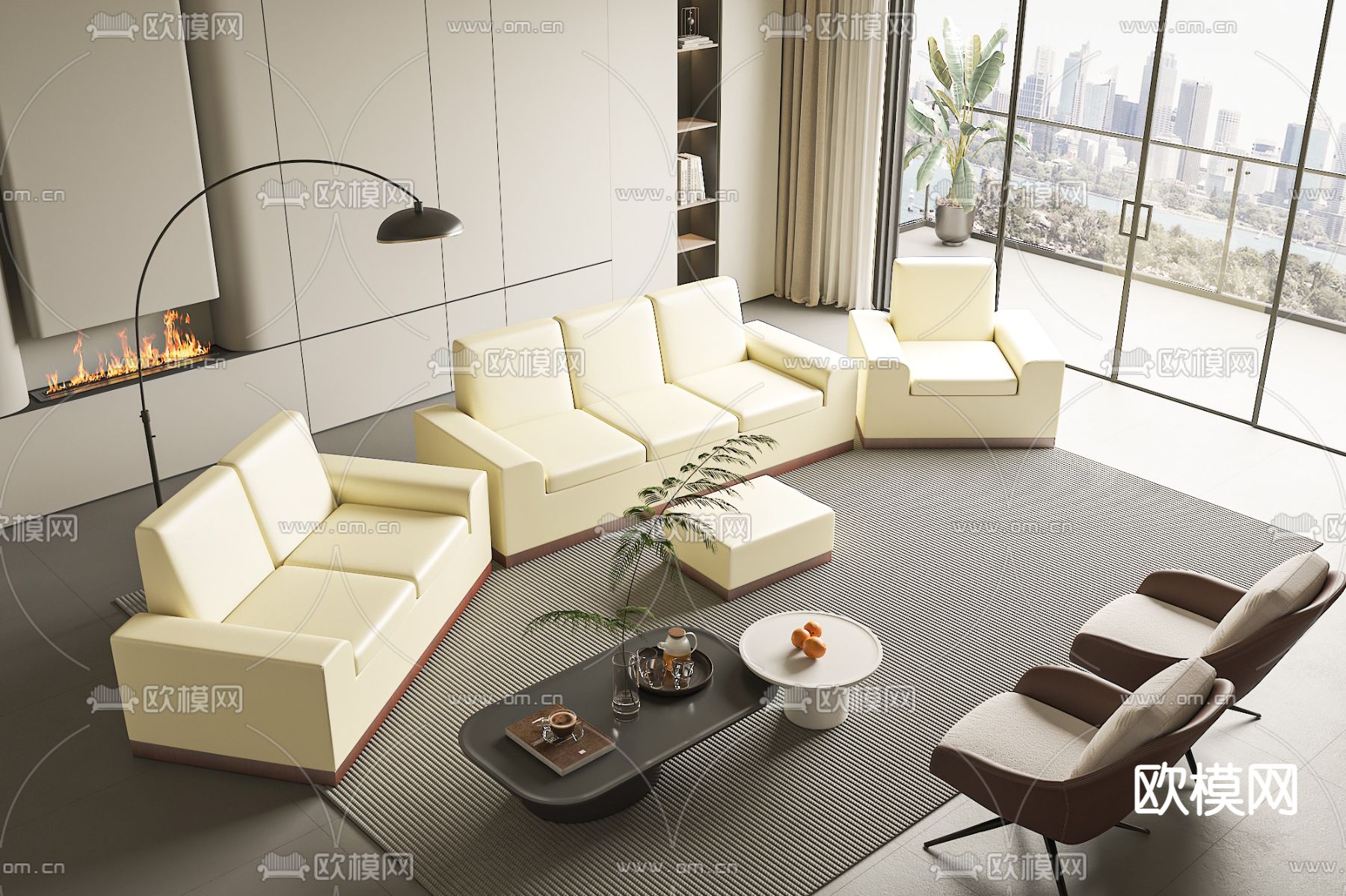 组合沙发 办公沙发 黄色沙发3d模型下载