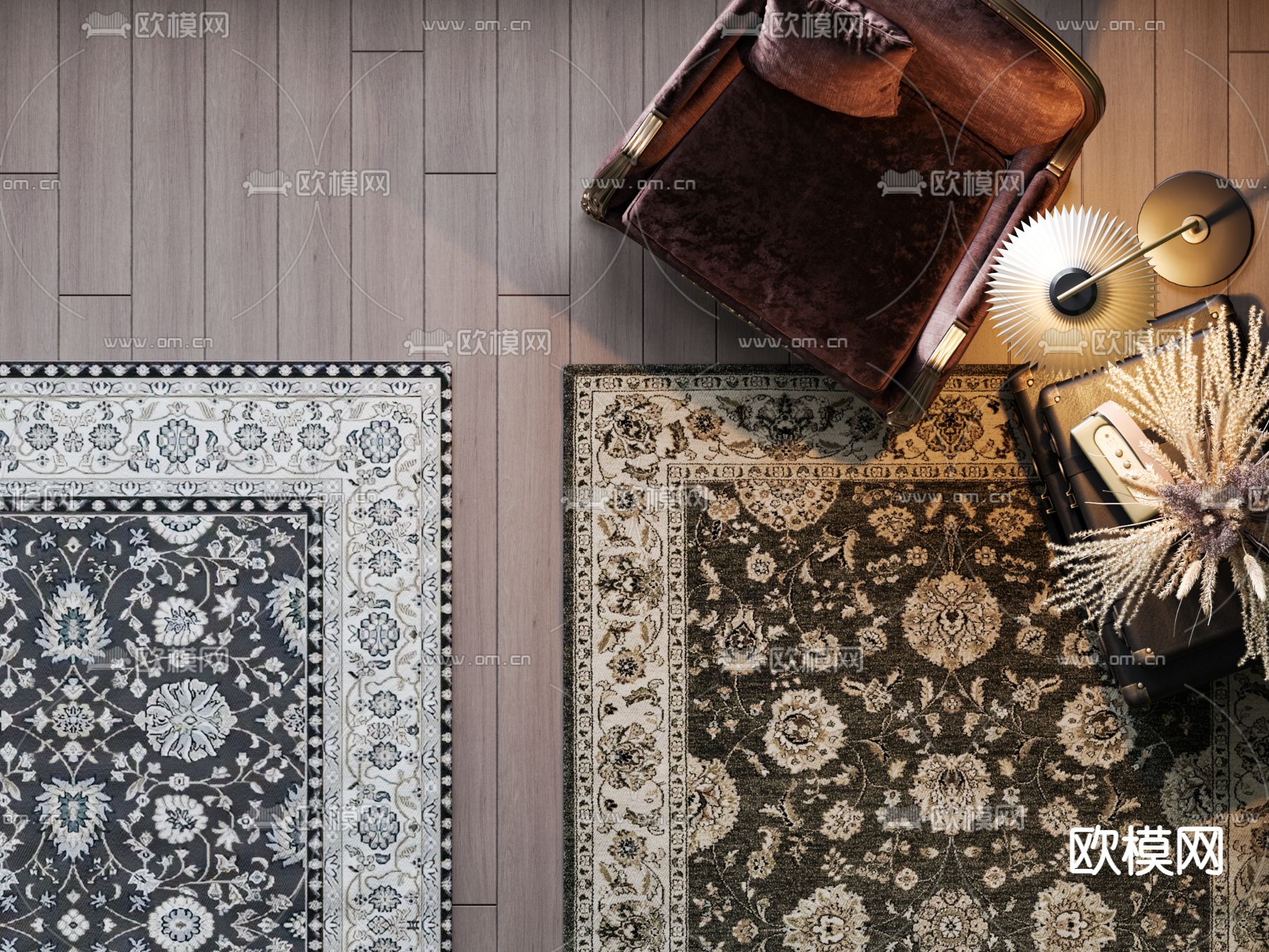 美式地毯 方毯3d模型下载（渲染图2）