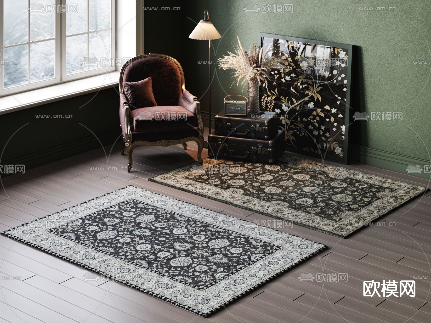 美式地毯 方毯3d模型下载（渲染图1）