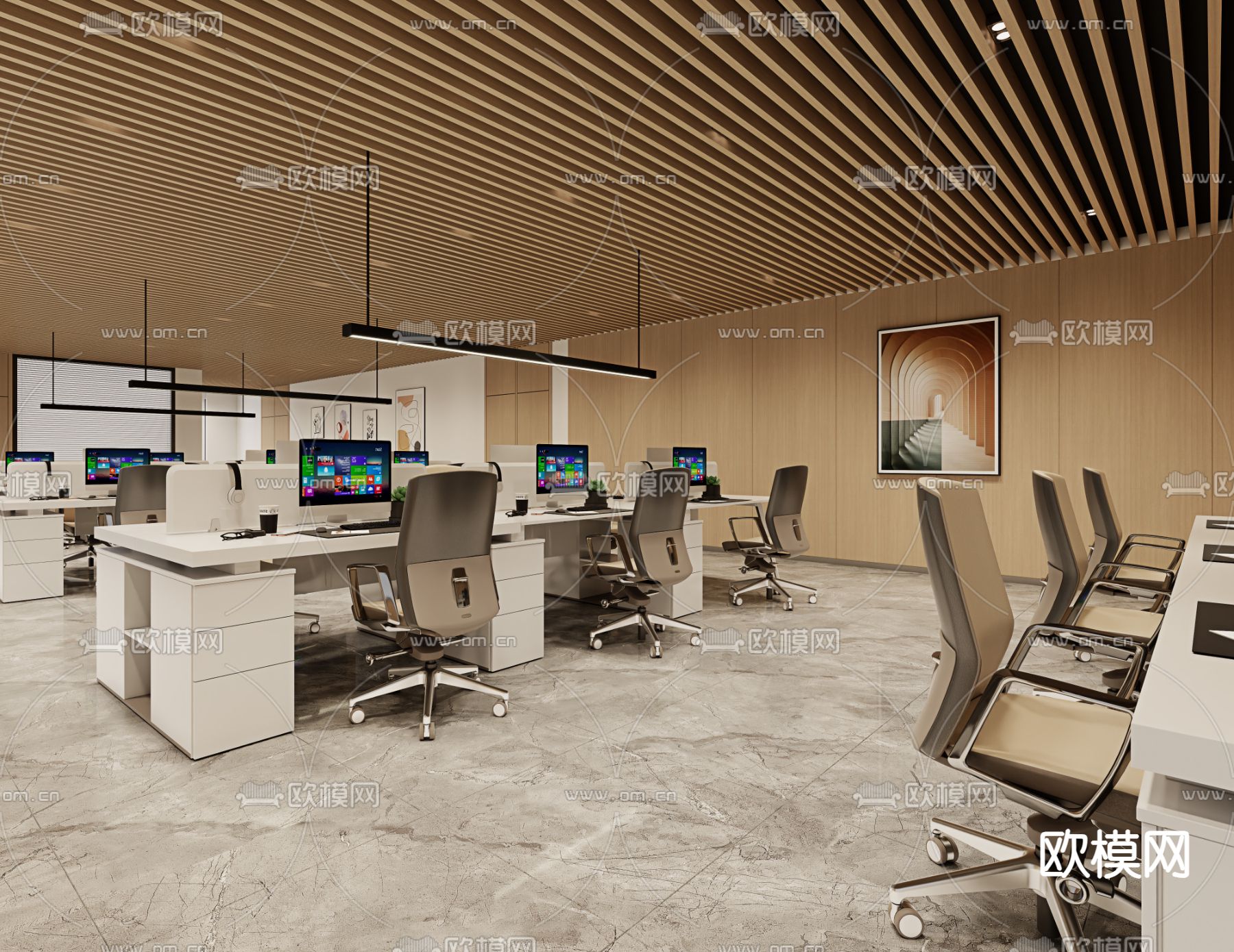 公共办公区 办公室 工位3d模型下载