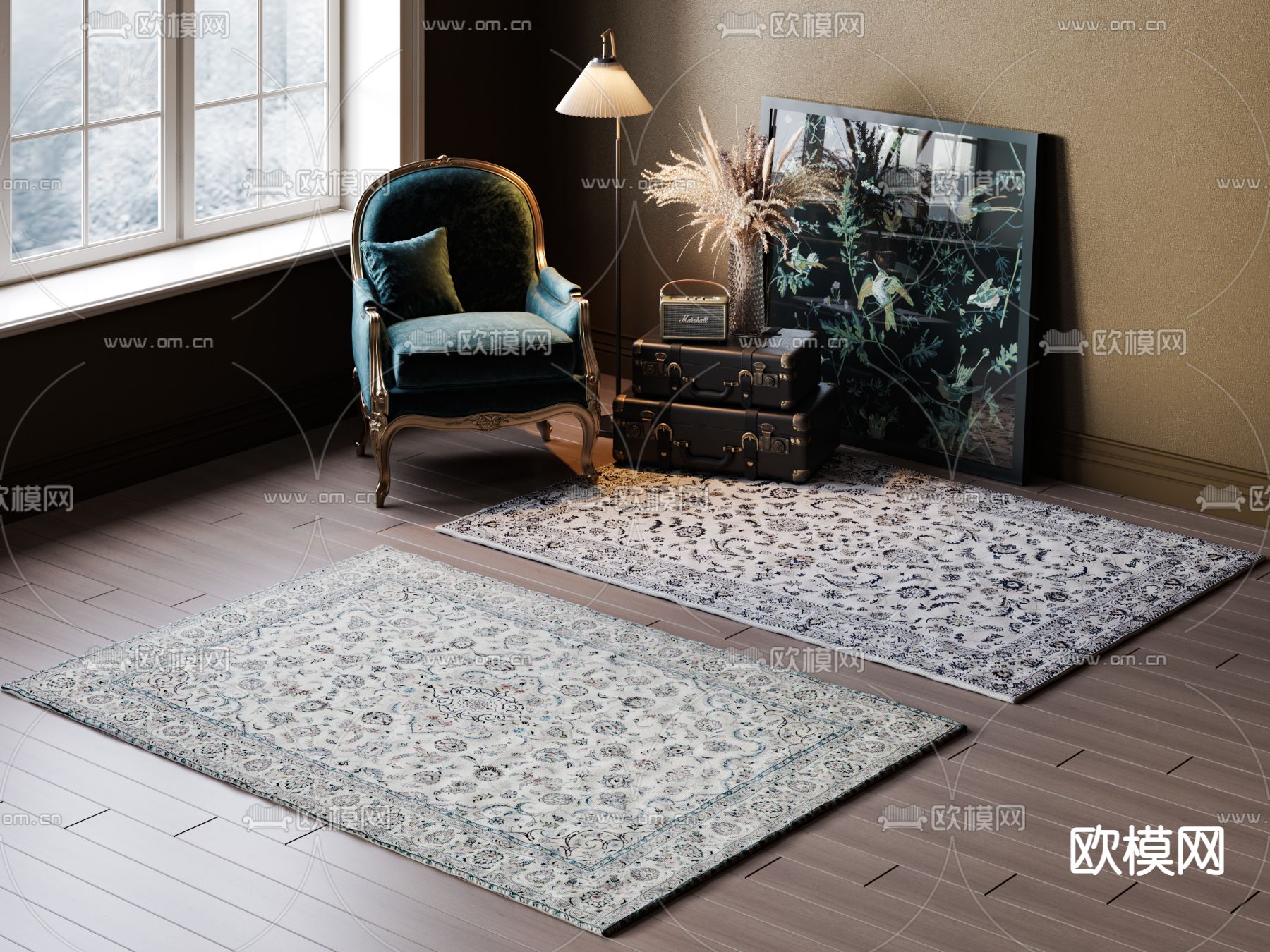欧式地毯 方毯3d模型下载（渲染图1）