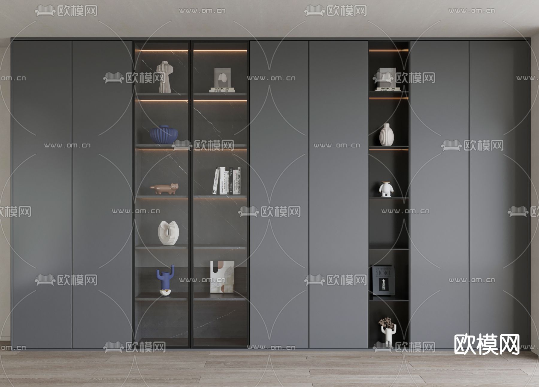 高级灰书柜 装饰柜3d模型下载