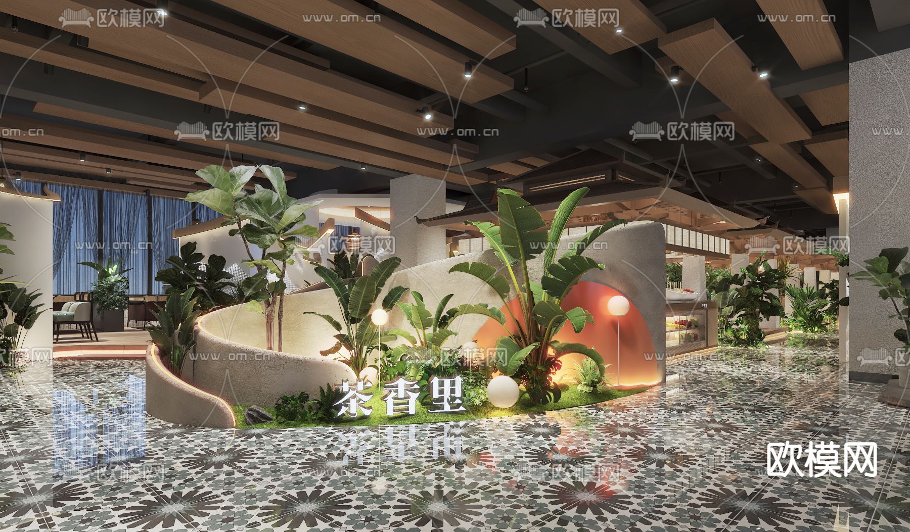 东南亚西餐厅 花园餐厅3d模型下载（渲染图1）