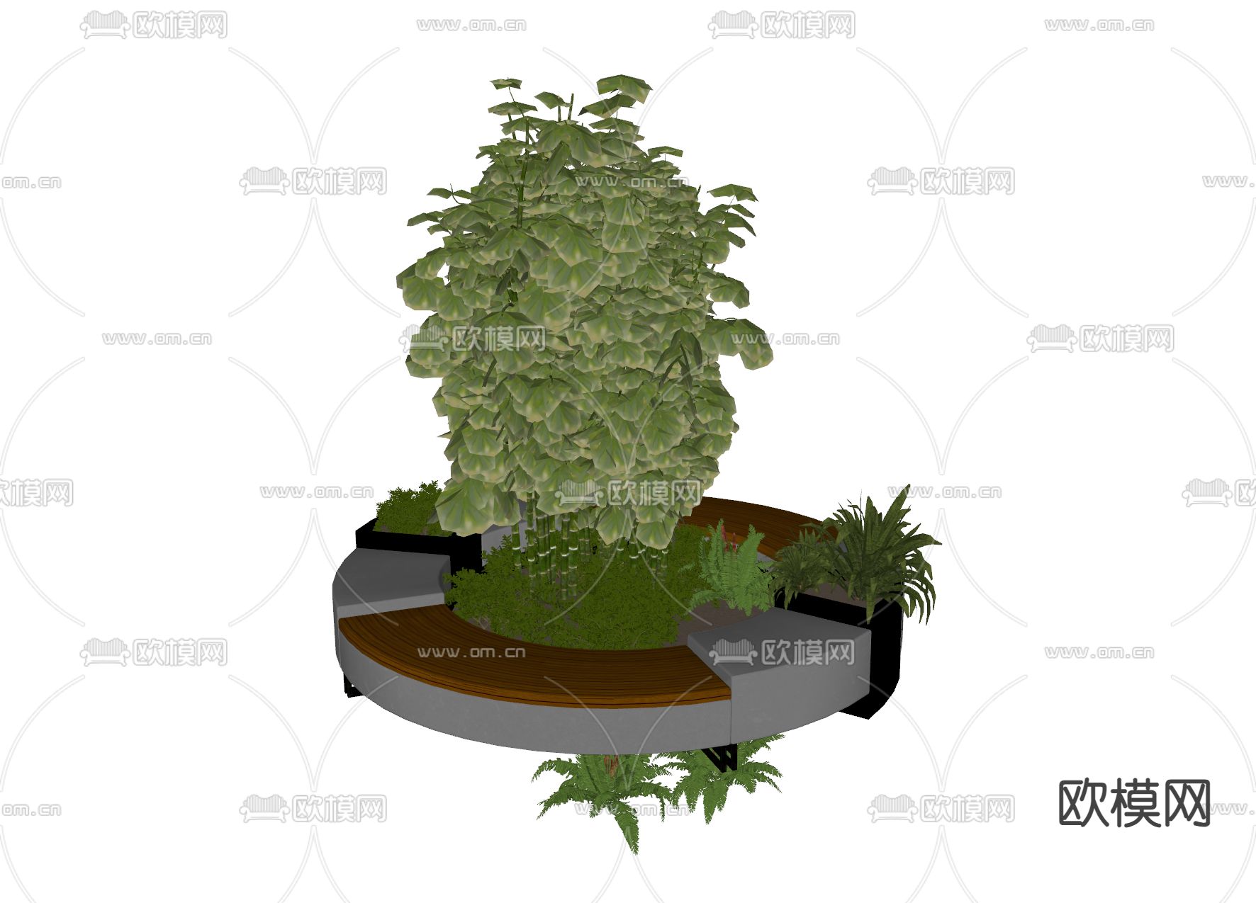 圆形树池椅 户外椅 公园座椅su模型下载（渲染图2）