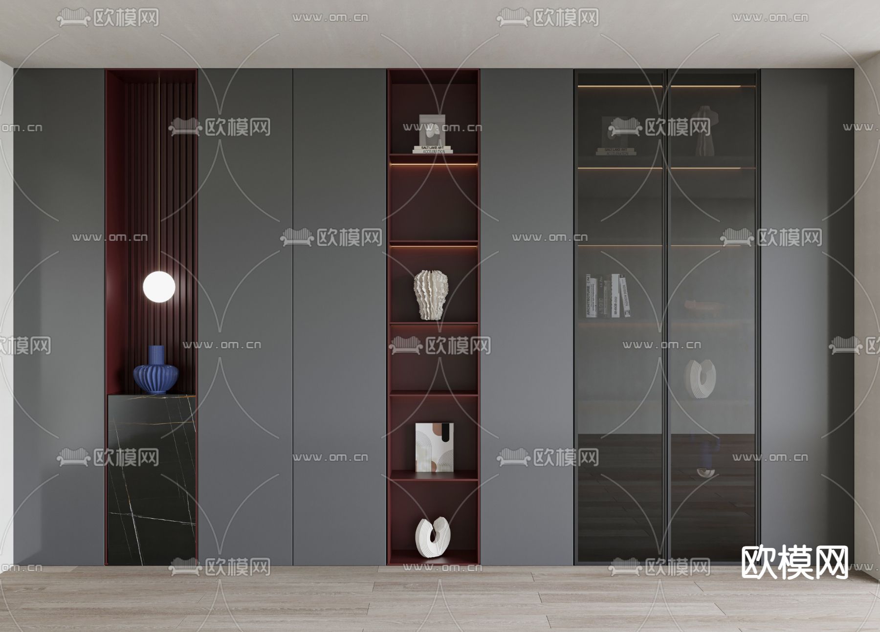 高级灰书柜 装饰柜3d模型下载