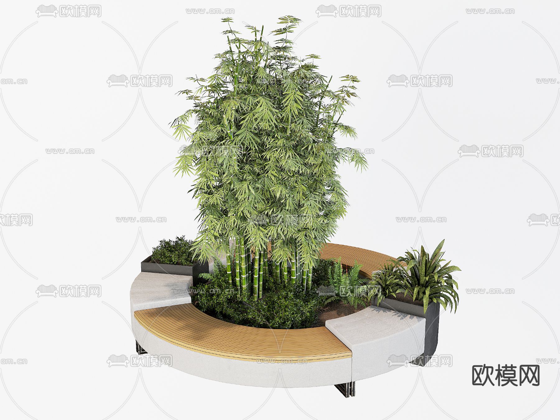 圆形树池椅 户外椅 公园座椅su模型下载（渲染图1）