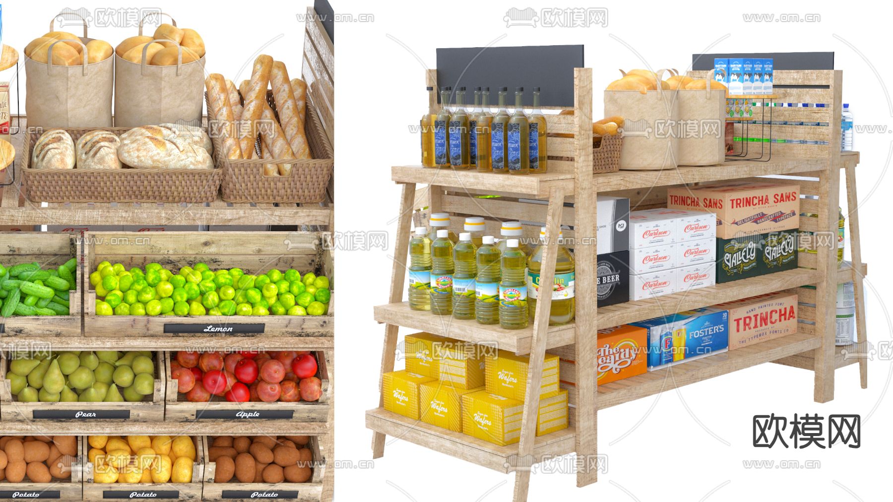 超市展示架 货架 货柜su模型下载（渲染图1）