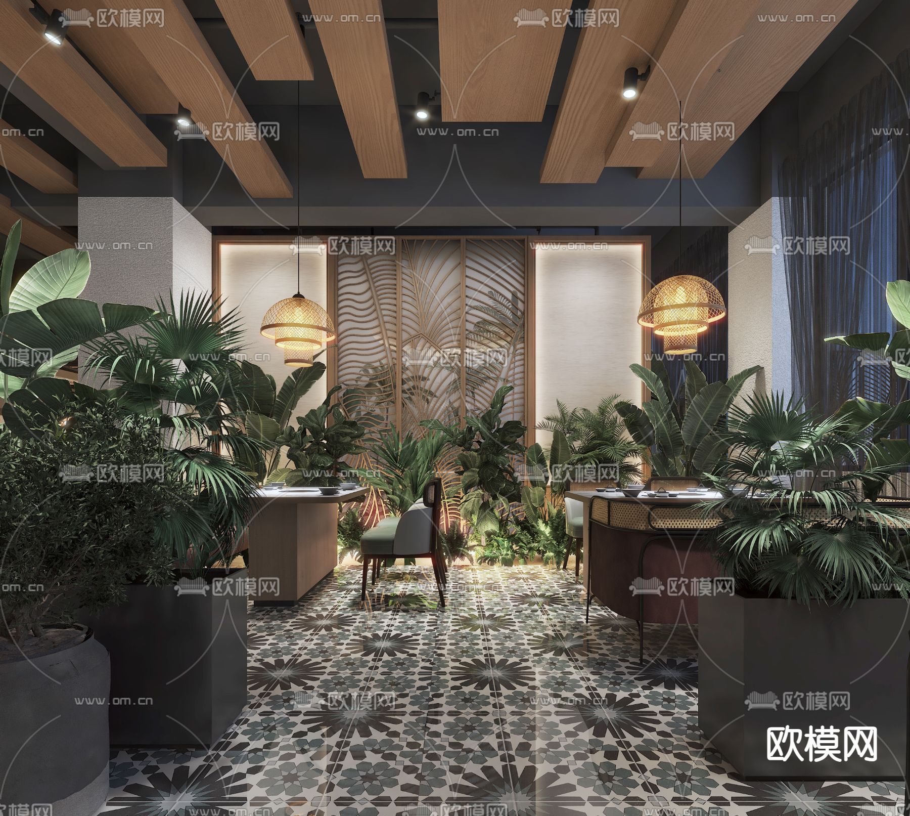 东南亚西餐厅 花园餐厅3d模型下载（渲染图3）