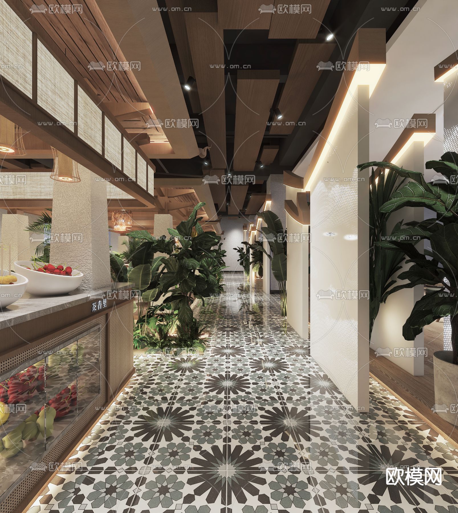 东南亚西餐厅 花园餐厅3d模型下载（渲染图2）