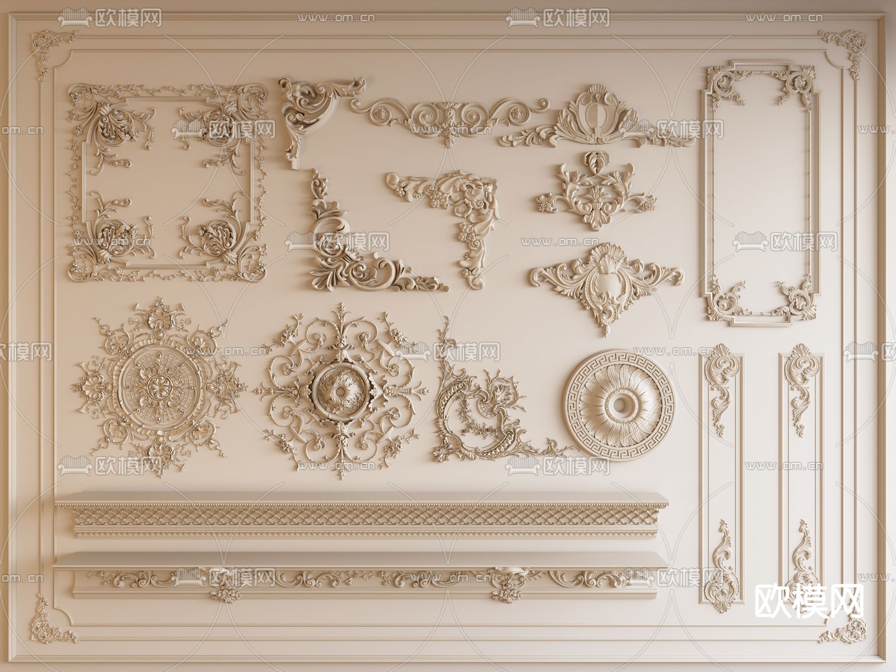 法式线条 角线 雕花盘 顶角线 檐线3d模型下载