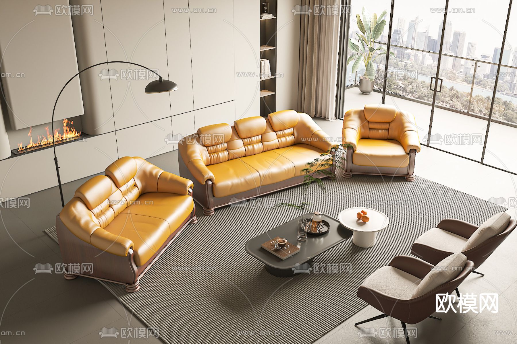 欧式组合沙发 皮沙发 3d模型下载