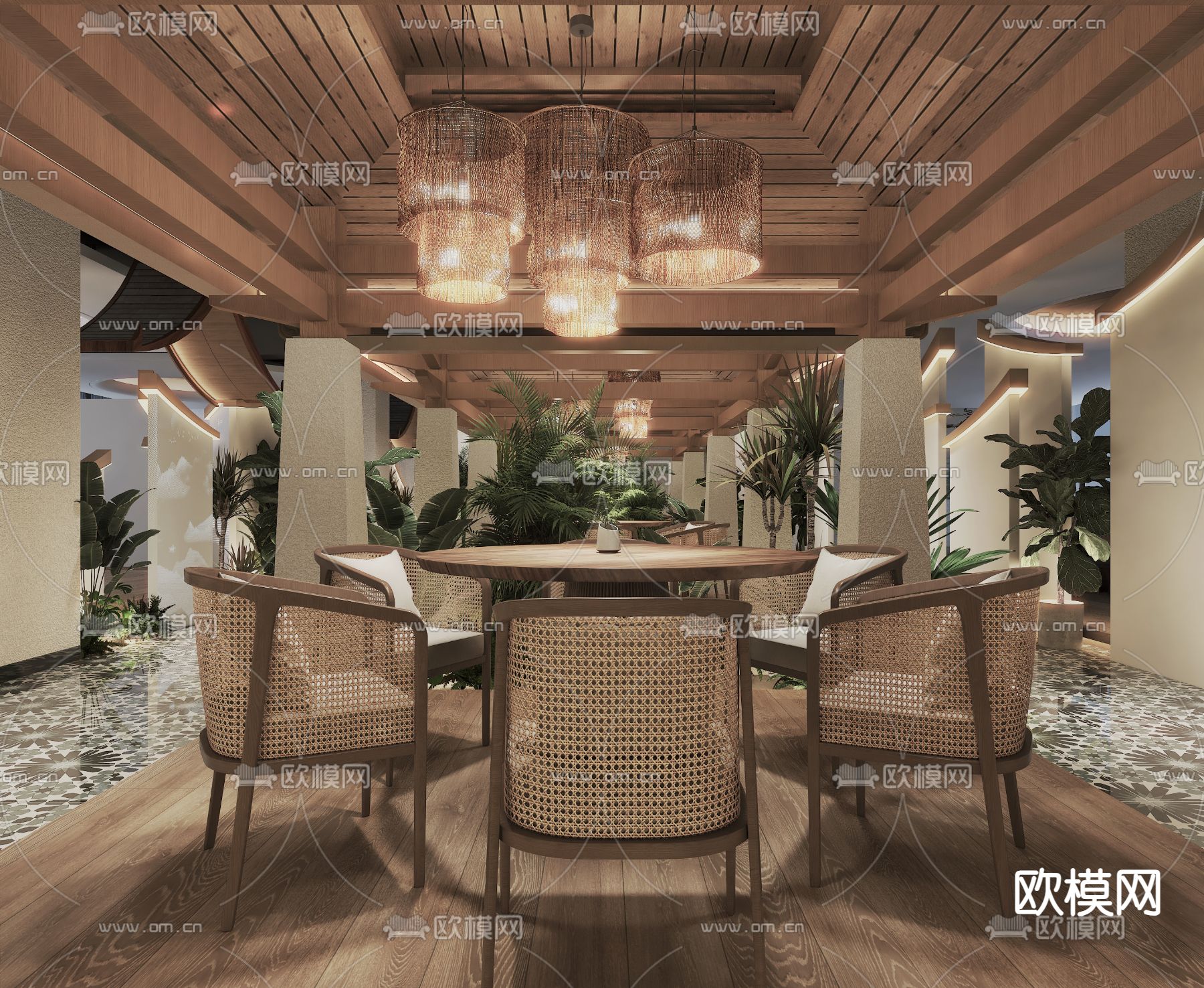 东南亚西餐厅 花园餐厅3d模型下载（渲染图4）