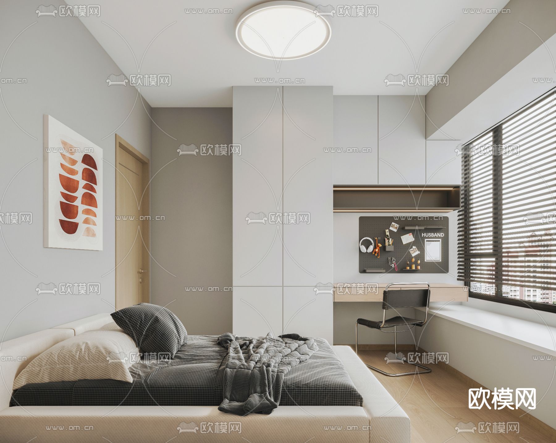 简约卧室 次卧 客卧3d模型下载