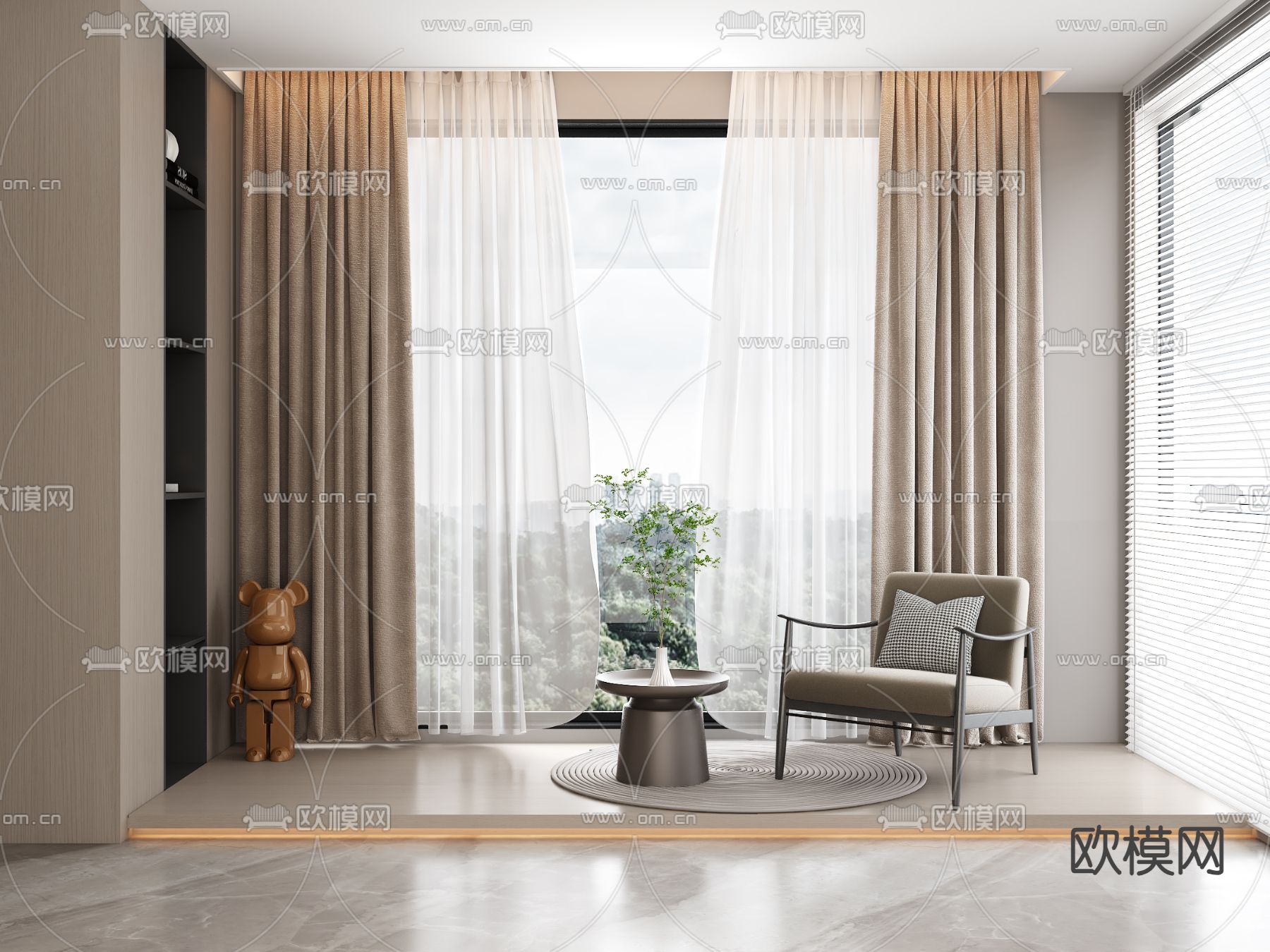 素色窗帘 纱帘 百叶帘3d模型下载