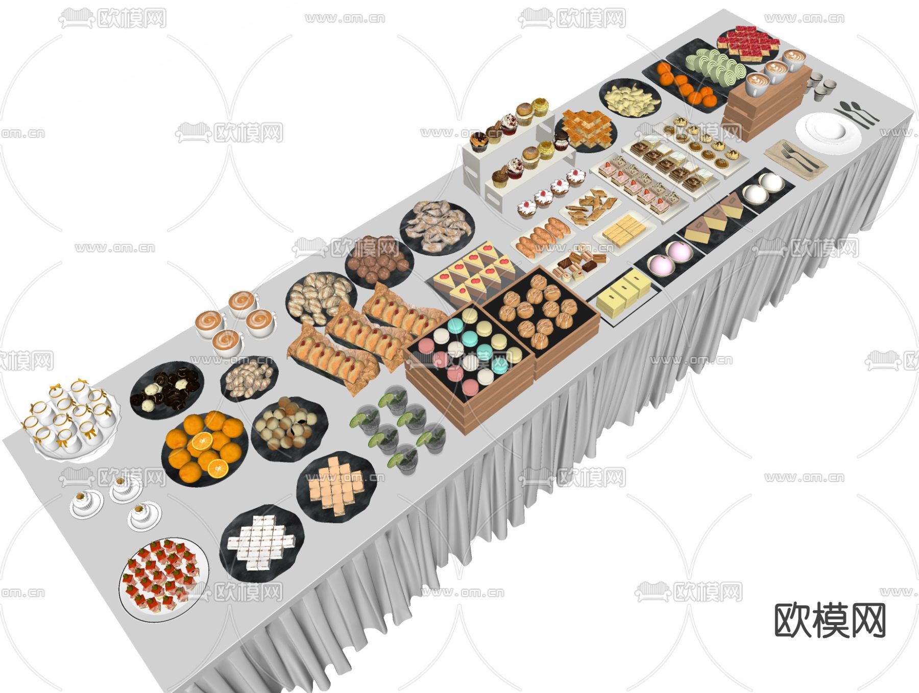下午茶 甜品 糕点 面包su模型下载（渲染图1）