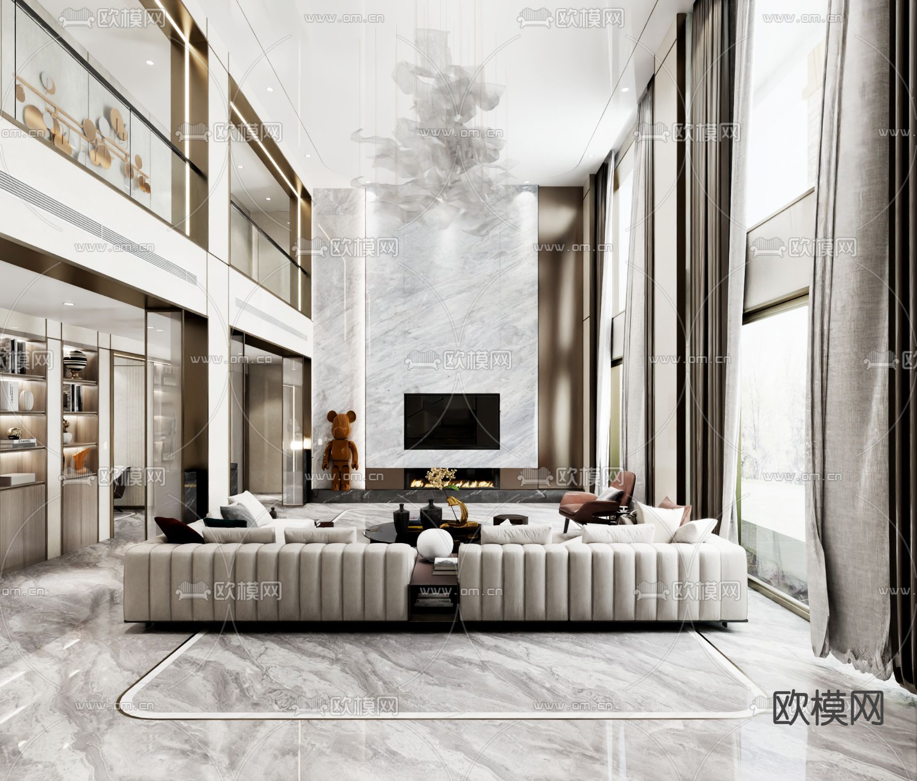 别墅客厅 别墅大堂3d模型下载（渲染图1）