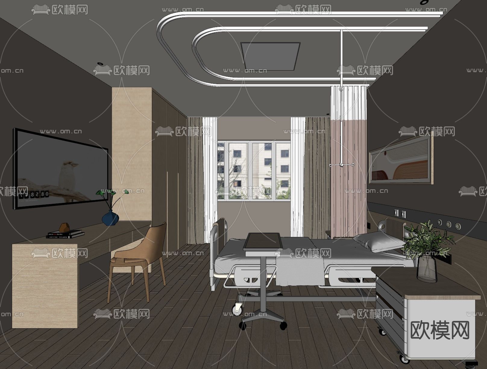 医院病房su模型下载（渲染图1）