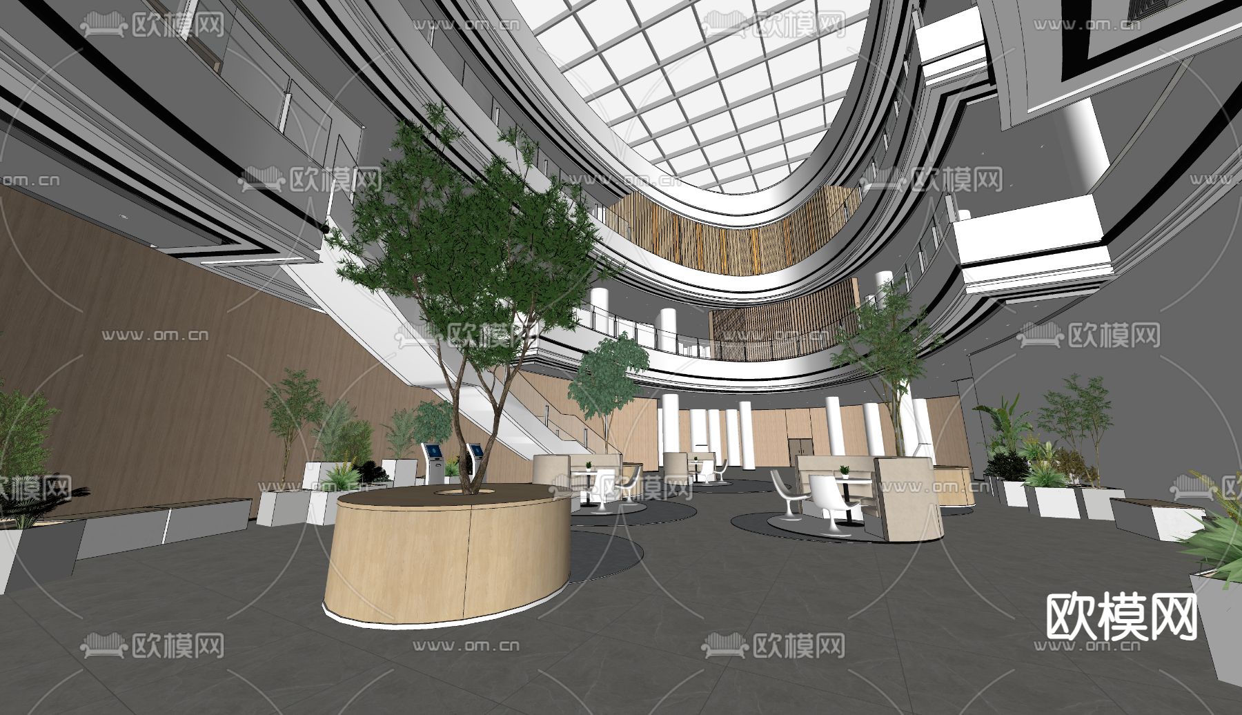 商场大厅 中庭su模型下载（渲染图1）