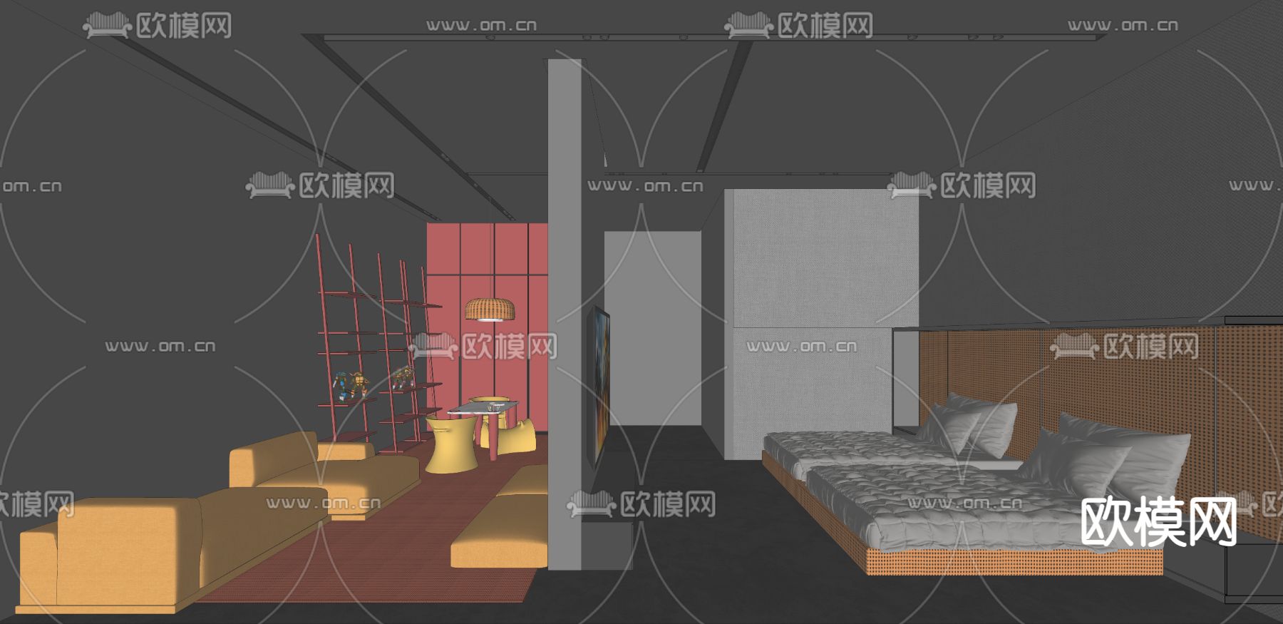 孟菲斯儿童房 玩具房su模型下载（渲染图4）