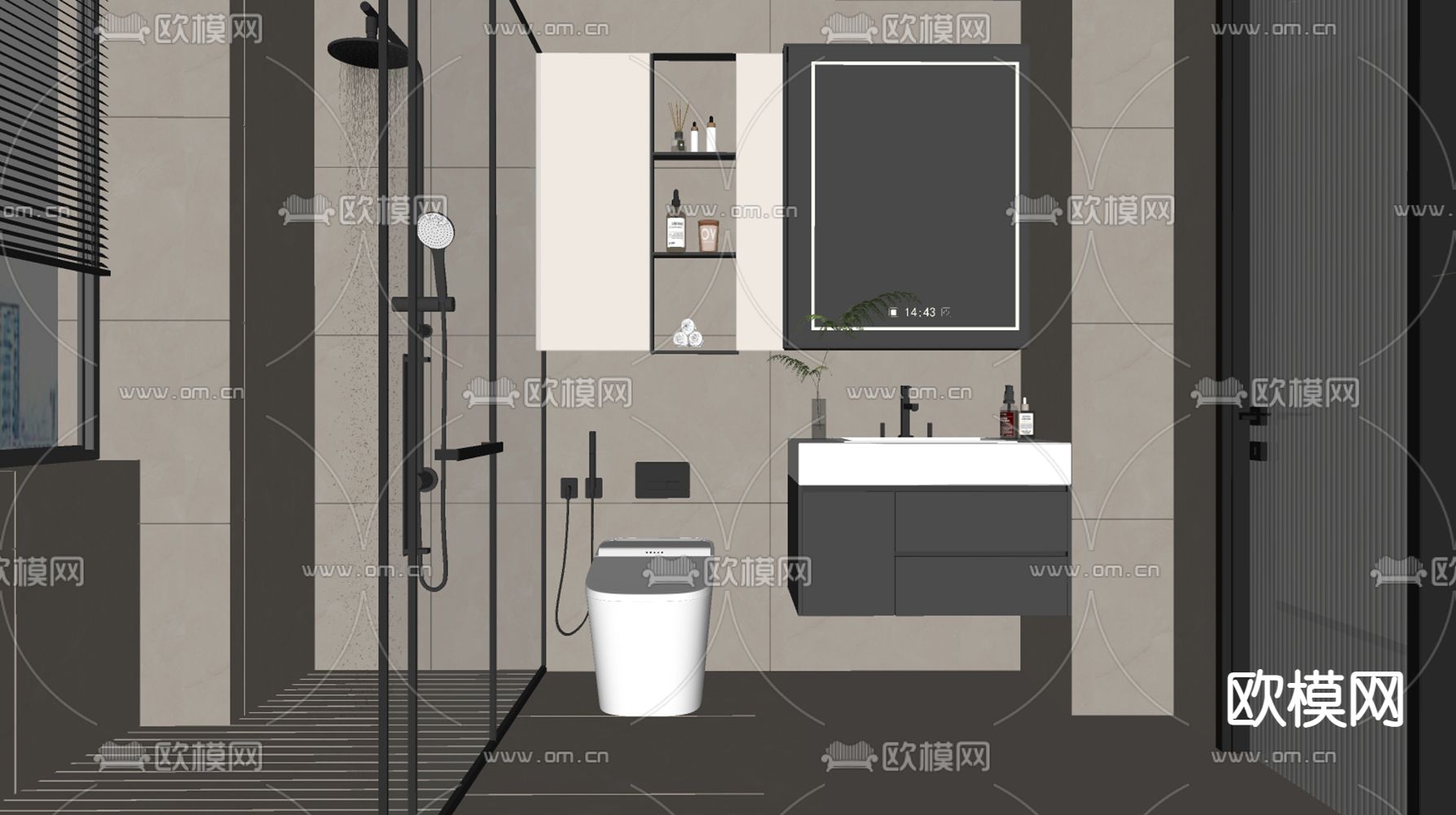 现代卫生间 浴室su模型下载（渲染图1）