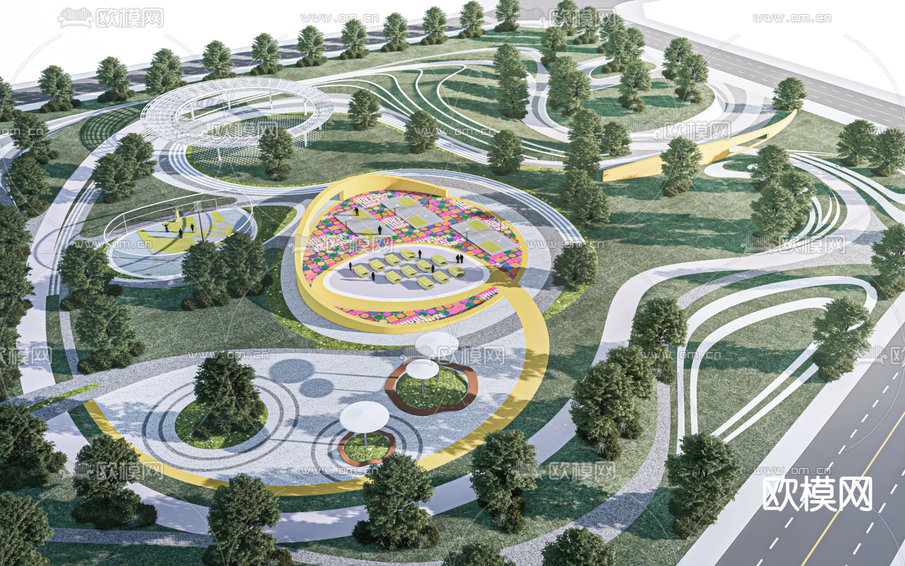 公园景观 口袋公园su模型下载（渲染图2）