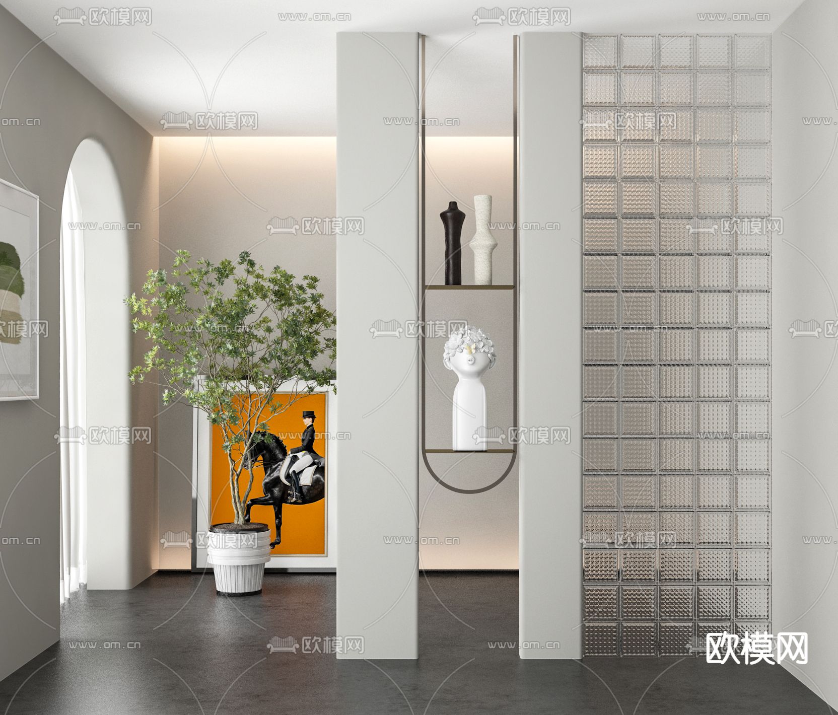 侘寂风玻璃砖 玄关隔断3d模型下载