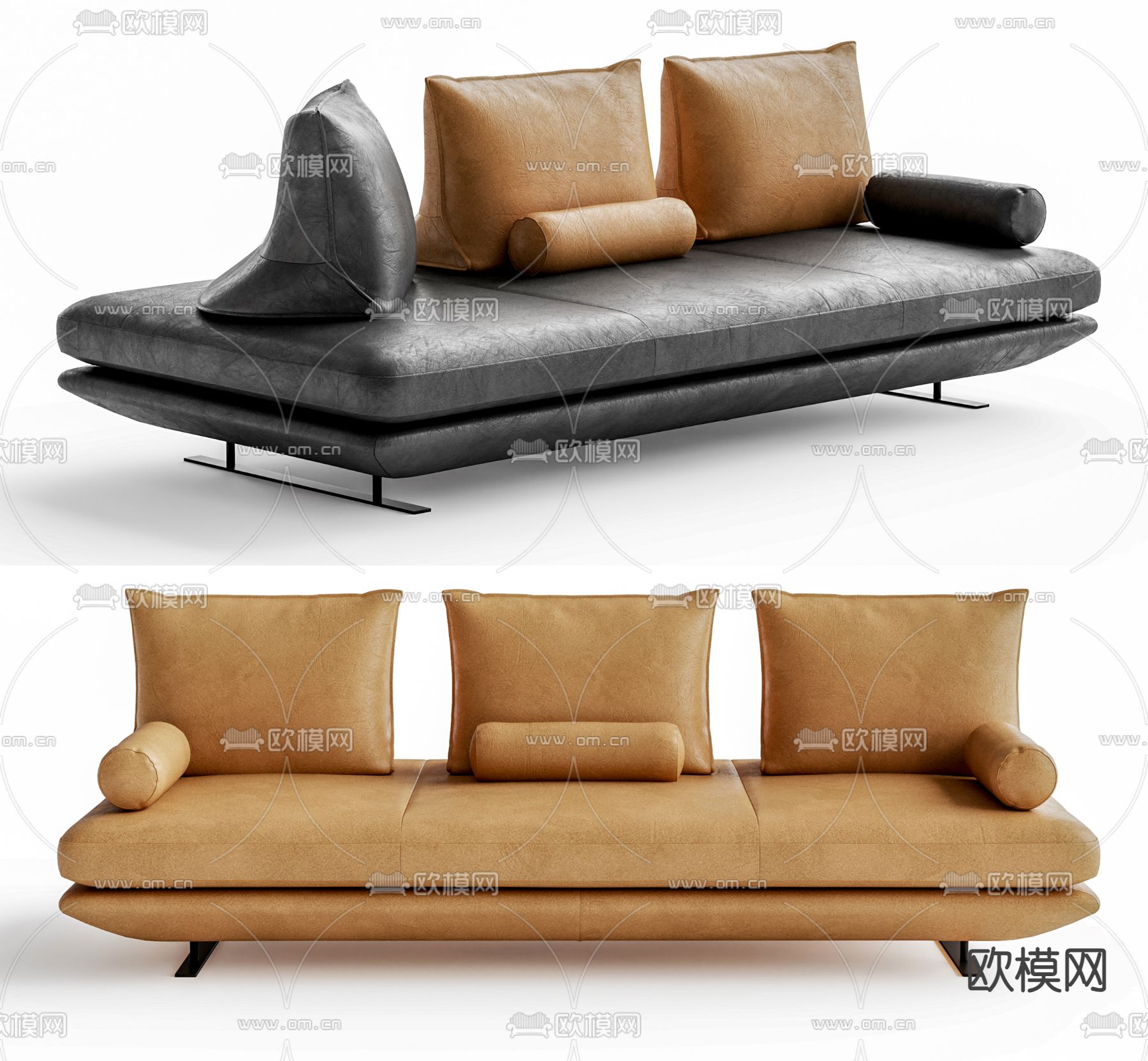 Ligne Roset_Prado多人沙发 皮沙发su模型下载（渲染图1）