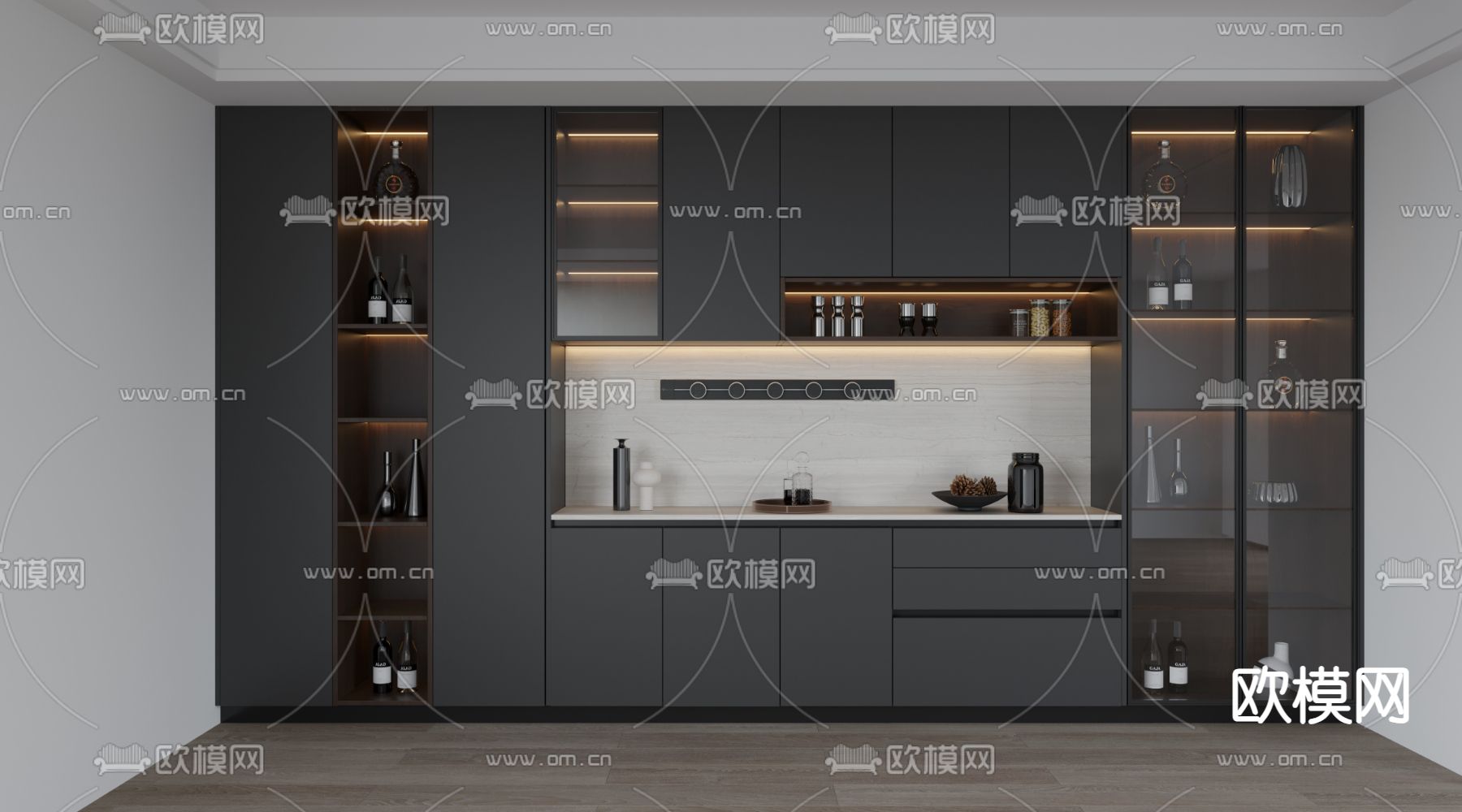 高级灰酒柜 餐边柜3d模型下载