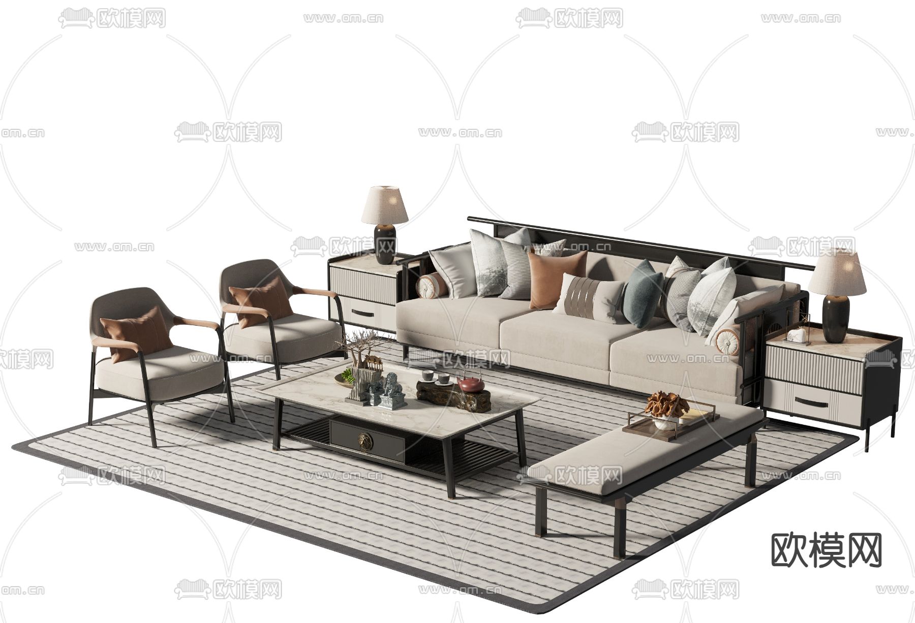 新中式组合沙发3d模型下载