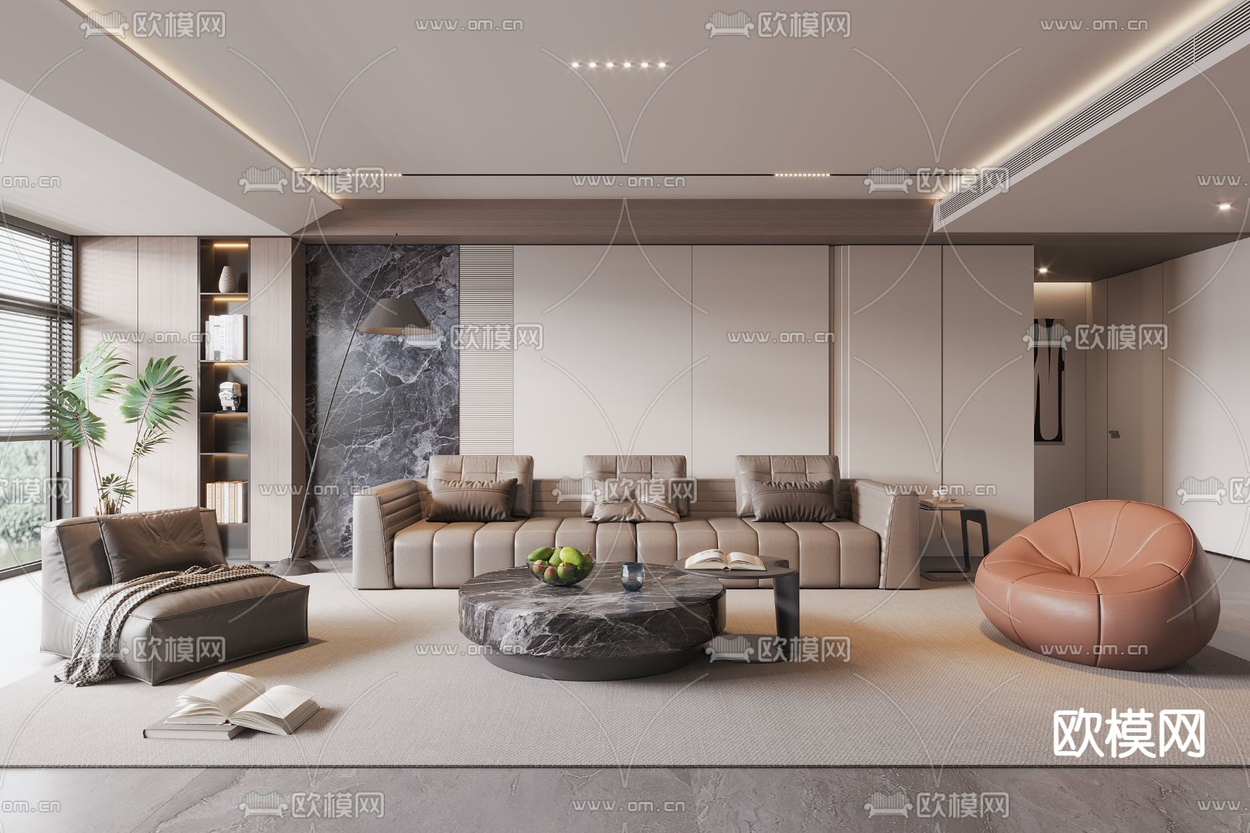 现代客厅3d模型下载