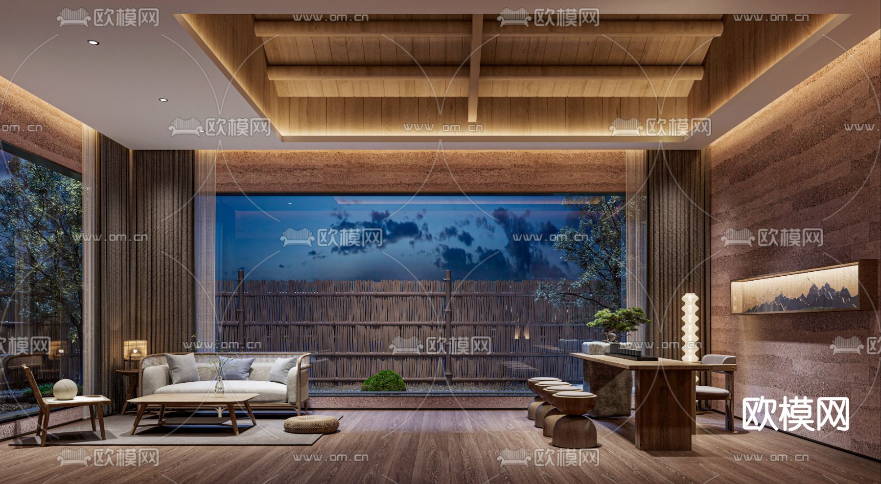 新中式民宿 茶室3d模型下载