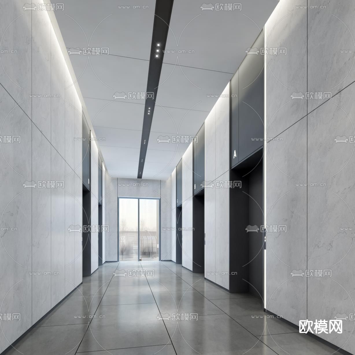 写字楼电梯厅 电梯间3d模型下载