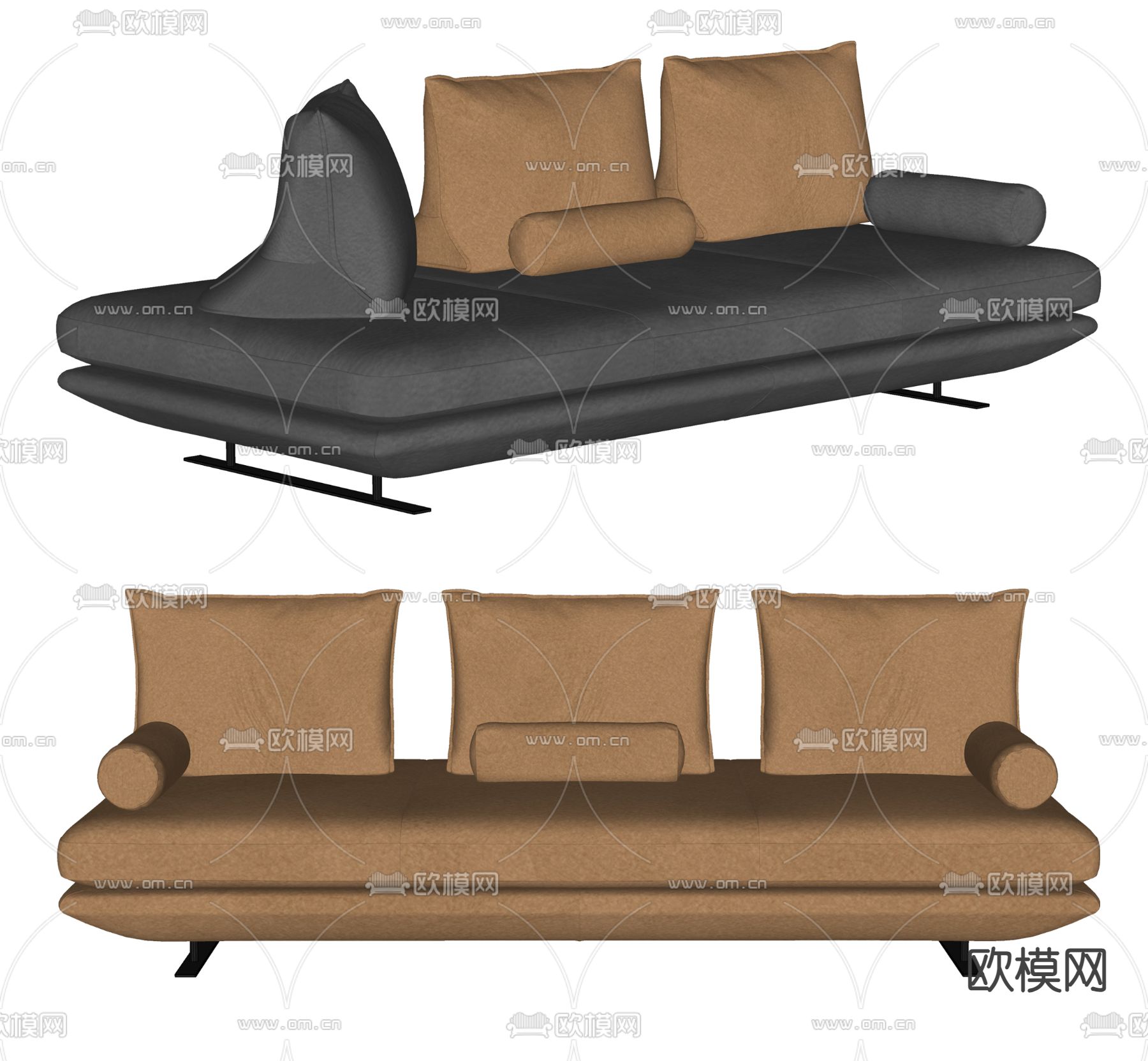 Ligne Roset_Prado多人沙发 皮沙发su模型下载（渲染图2）