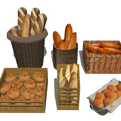  面包食物 法棍包su模型 