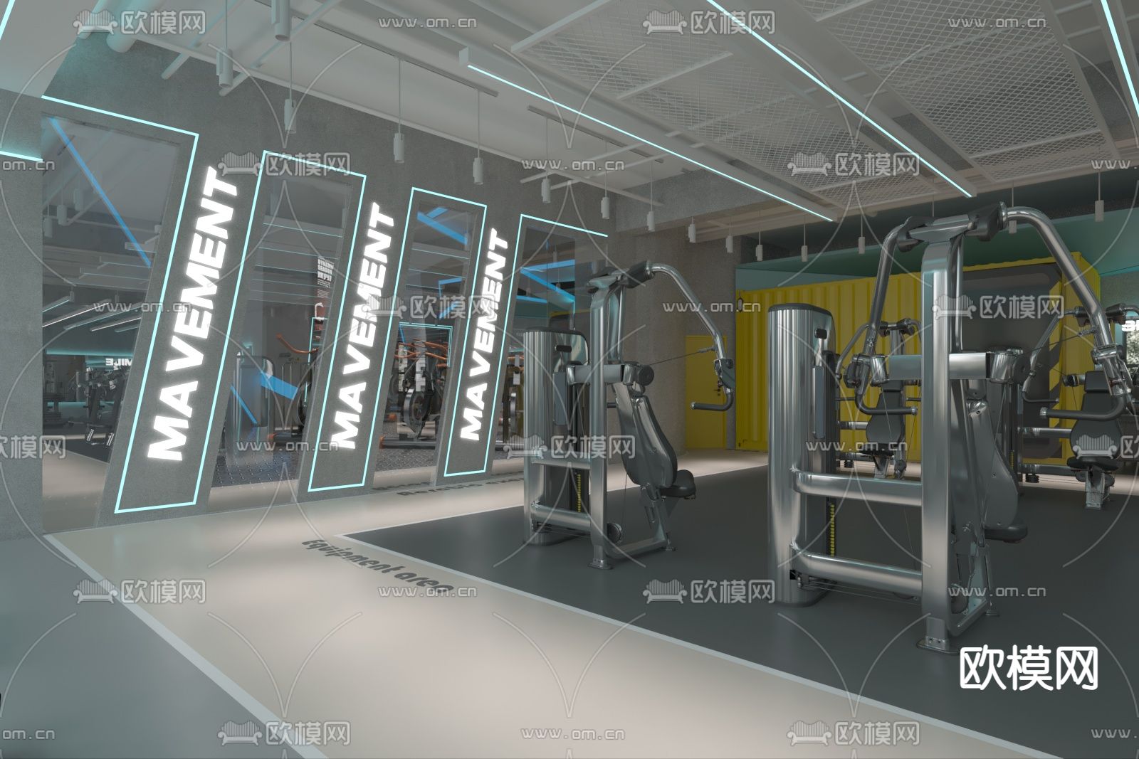 现代瑜伽室 健身房3d模型下载（渲染图1）