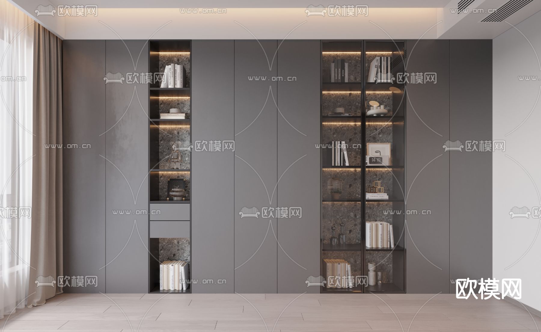 高级灰书柜 装饰柜3d模型下载