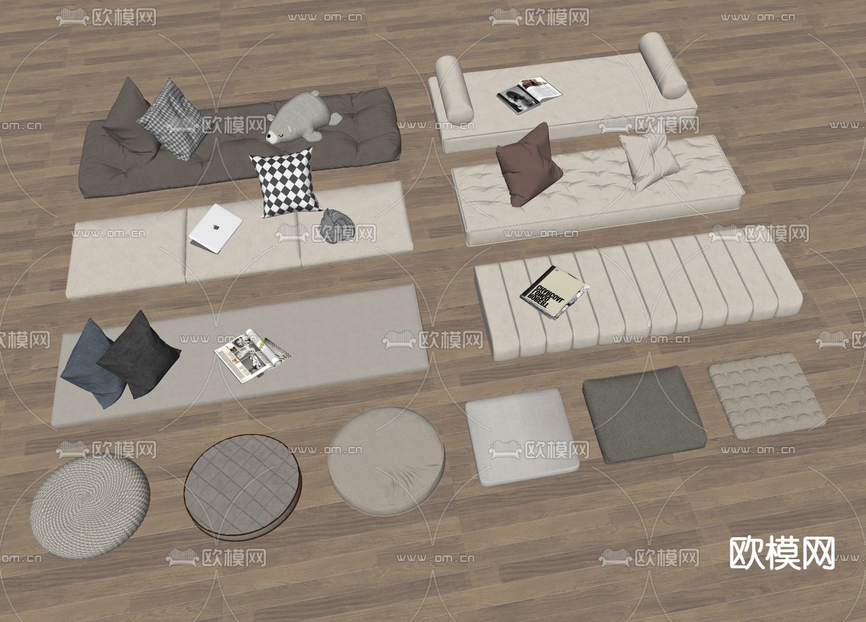 坐垫 飘窗垫 沙发垫 蒲团 软垫 抱枕su模型下载（渲染图1）