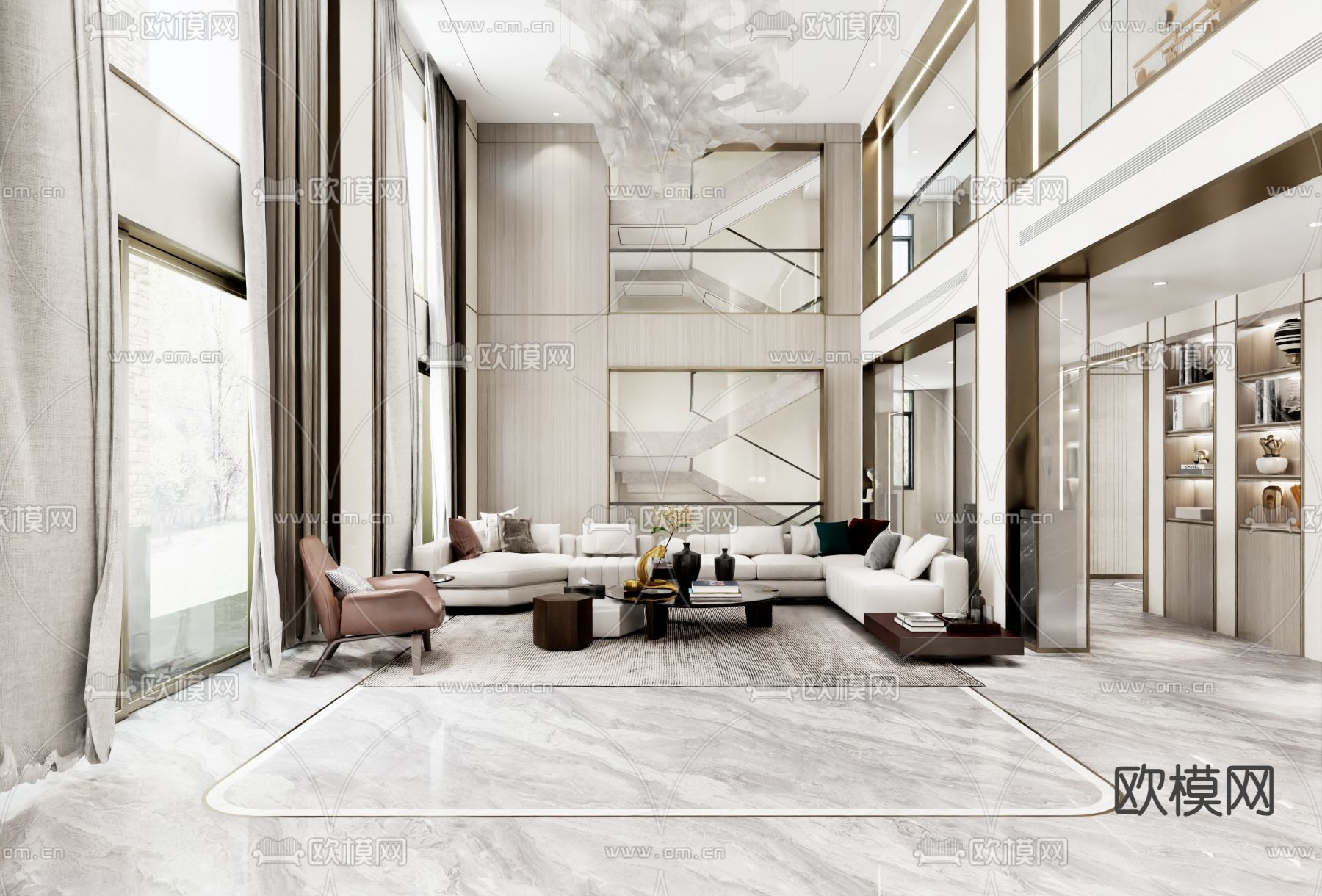 别墅客厅 别墅大堂3d模型下载（渲染图2）