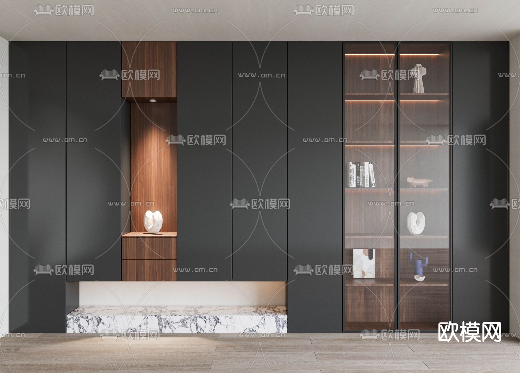 高级灰鞋柜3d模型下载