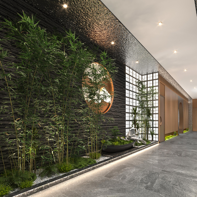  中餐厅造景 过道走廊su模型 