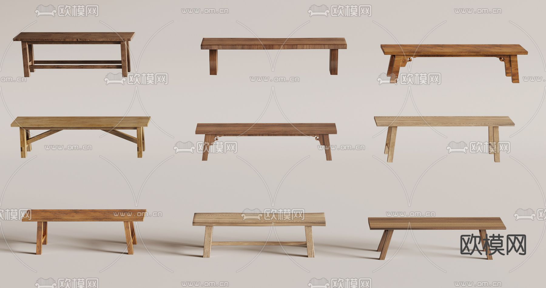 条凳 凳子 长凳 长板凳 老木头3d模型下载