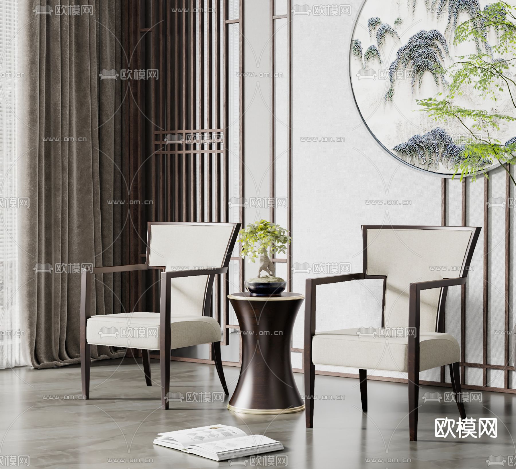 新中式休闲椅su模型下载（渲染图2）