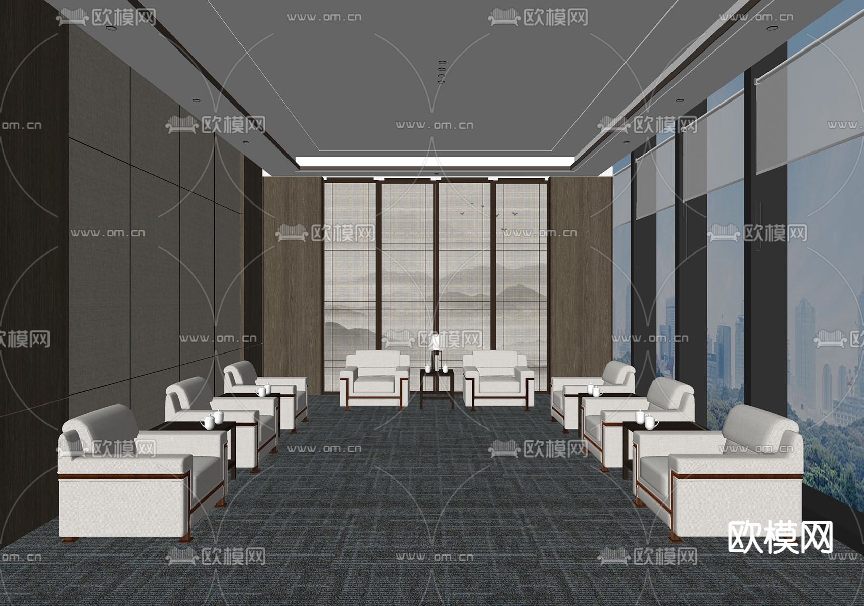 现代接待室su模型下载（渲染图1）