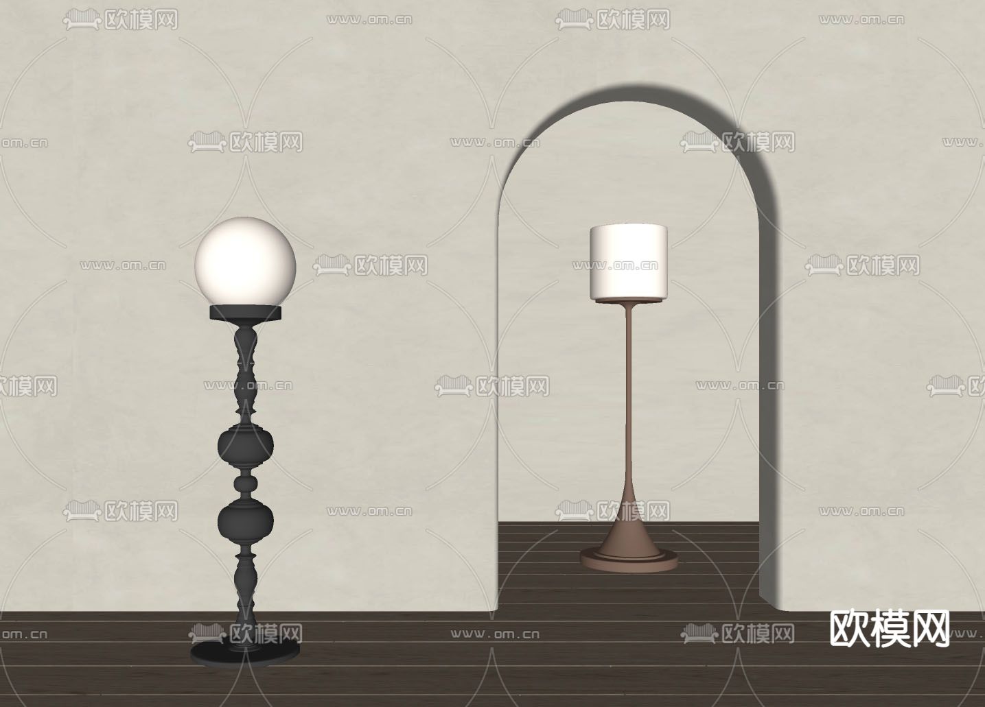 中古风落地灯su模型下载（渲染图1）