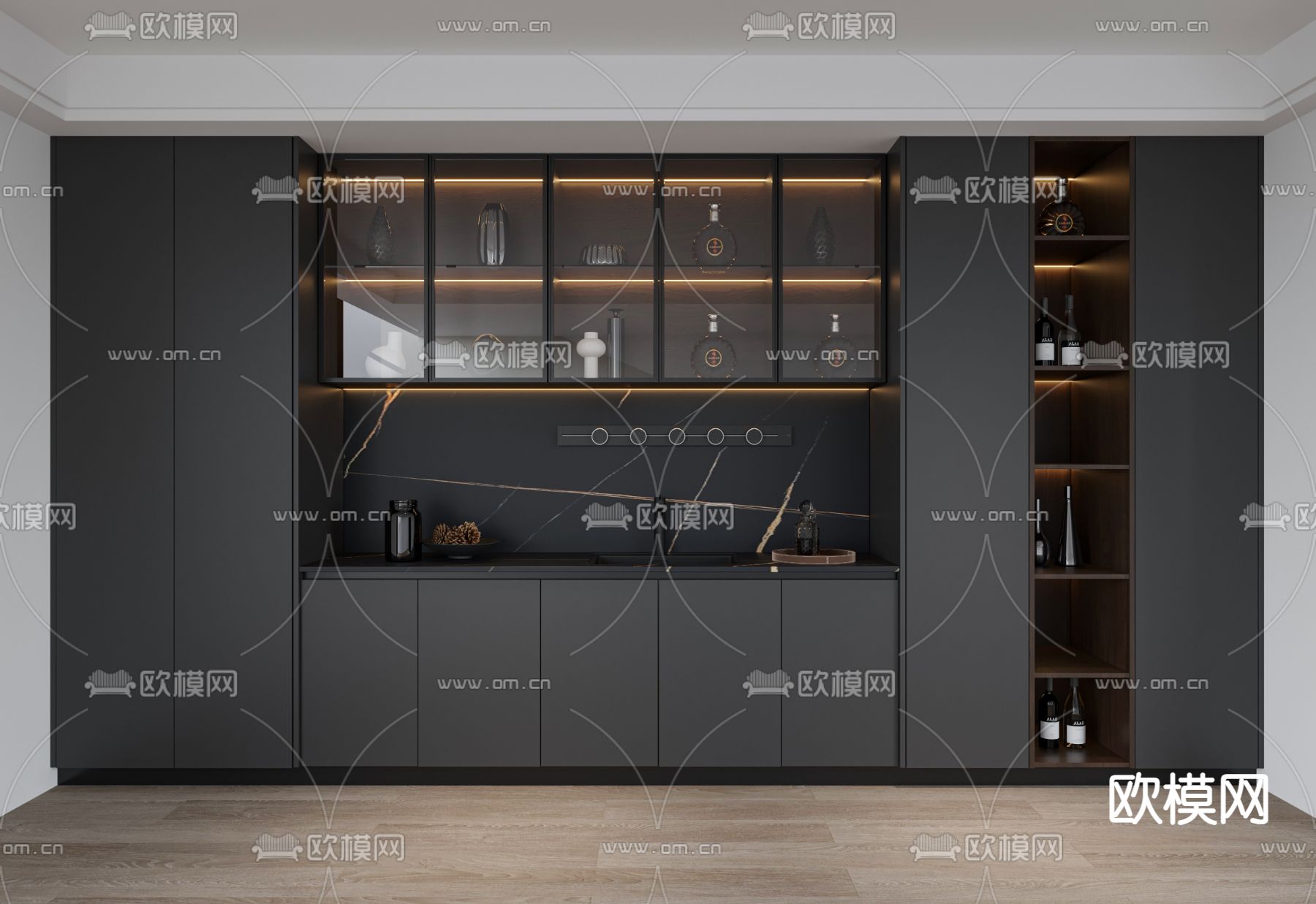 暗黑风酒柜 餐边柜3d模型下载