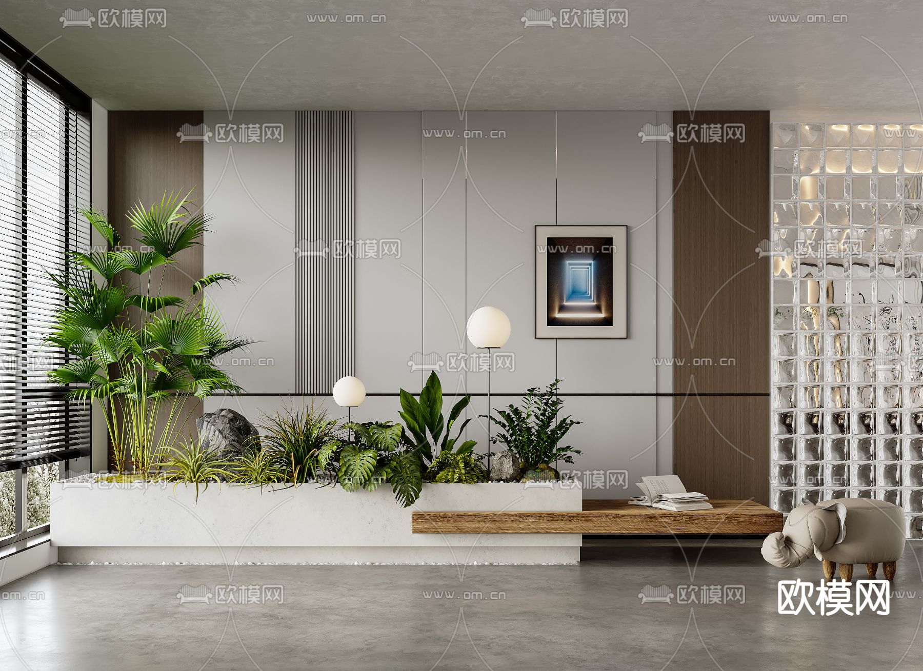 室内造景 植物堆3d模型下载（渲染图1）