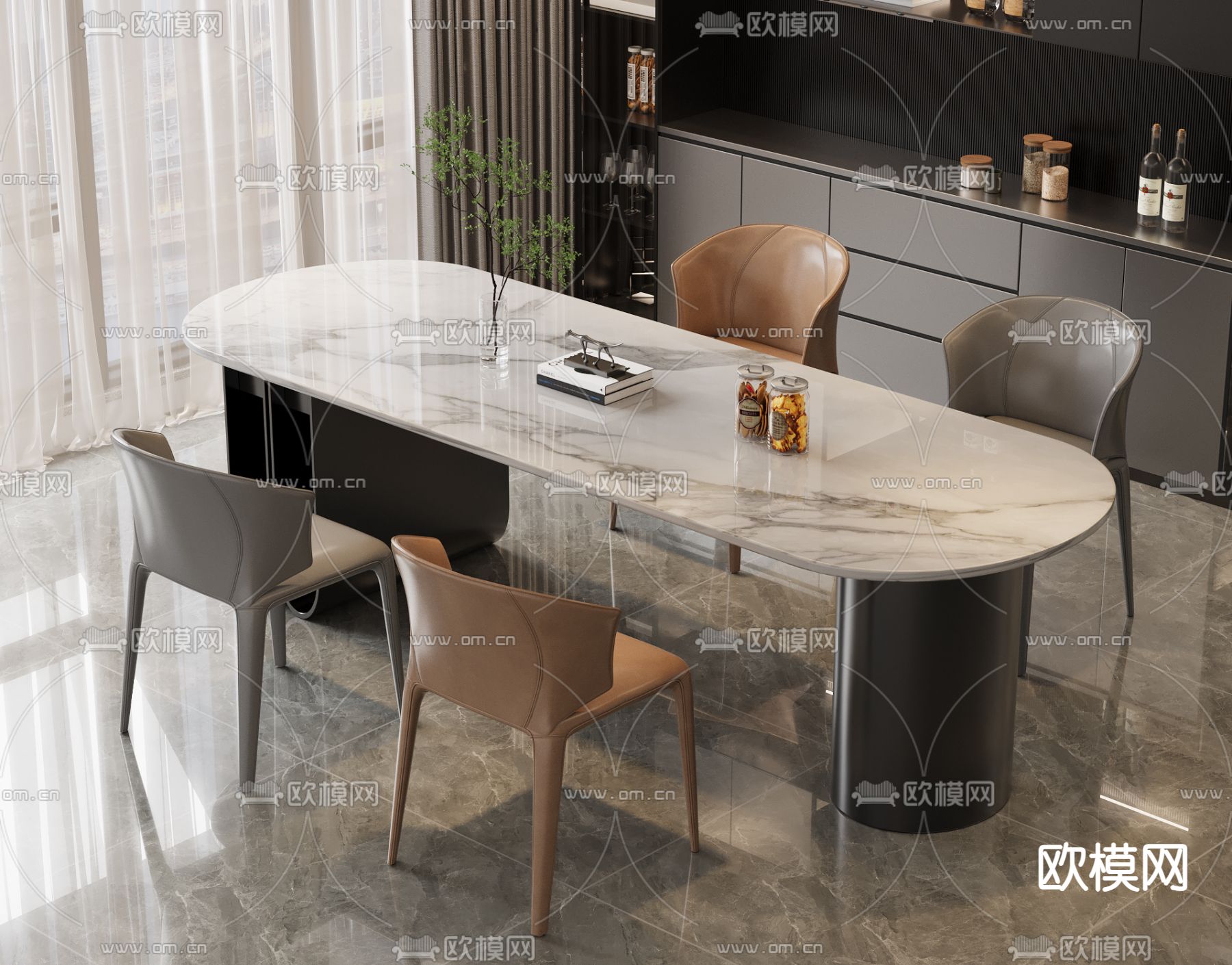轻奢餐桌椅 岩板餐桌3d模型下载