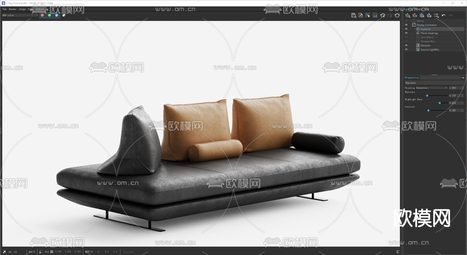 Ligne Roset_Prado多人沙发 皮沙发su模型下载（渲染图3）
