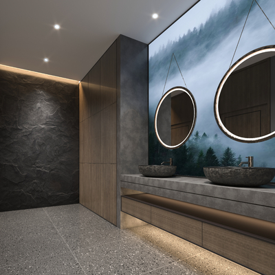  公共卫生间 洗手台su模型 